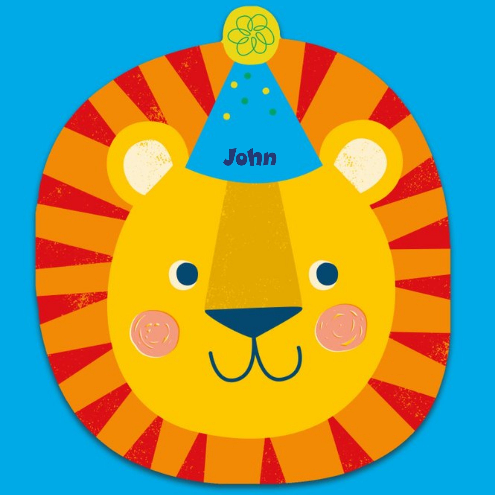 Moonpig Cartoon Illustration Of A Lion On A Blue Background Birthday Card, Large