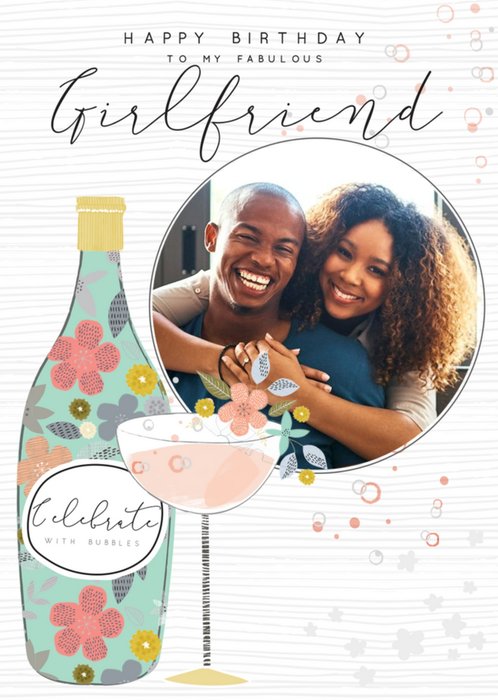 Illustrated Champagne And Glass Girlfriend Birthday Card