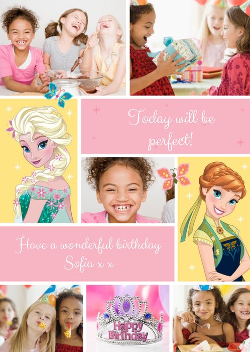 Disney Frozen Anna And Elsa Personalised Multi Photo Birthday Card