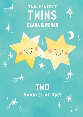 Two Bundles Of Joy Cute New Baby Twins Card