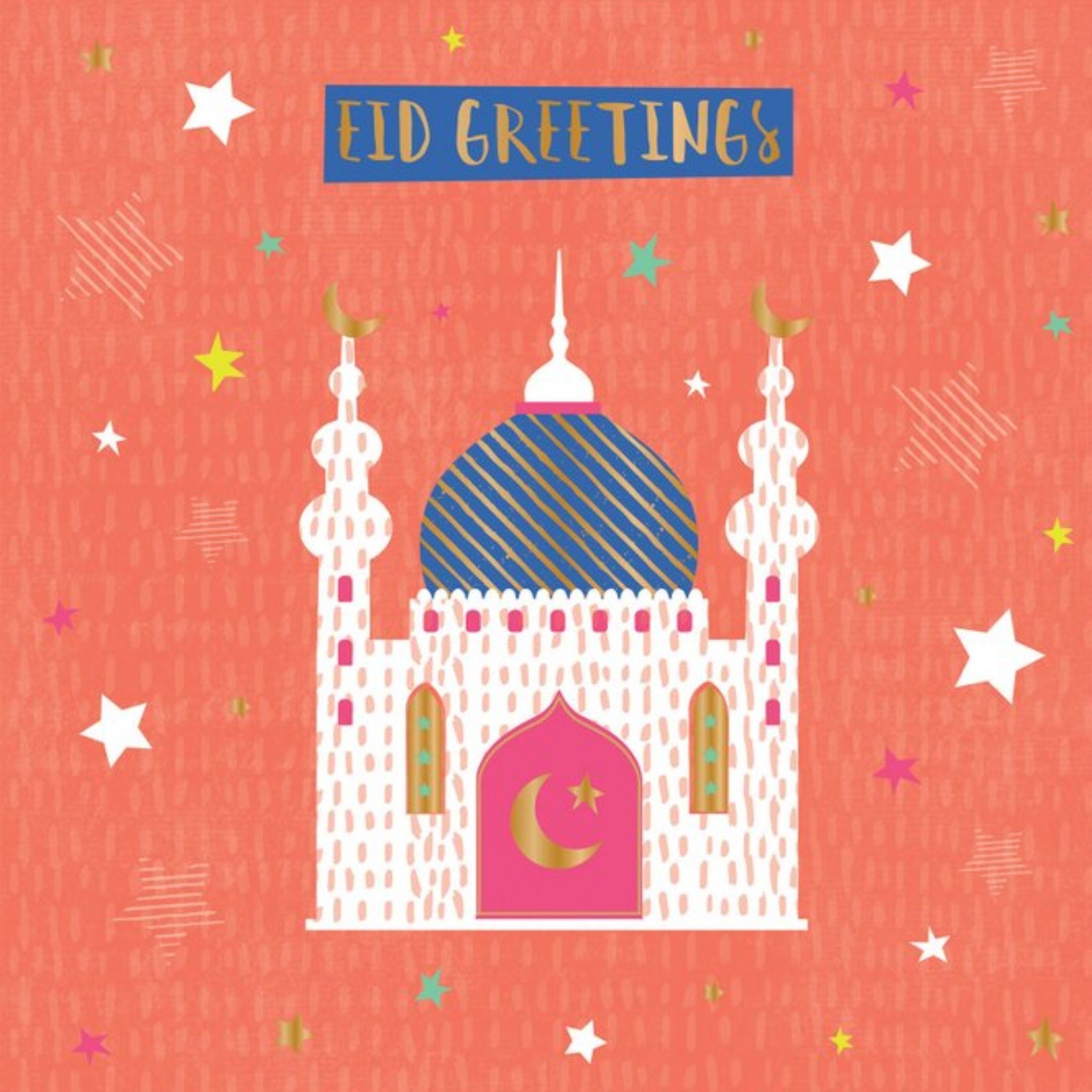 Orange Temple Eid Greetings Card, Square