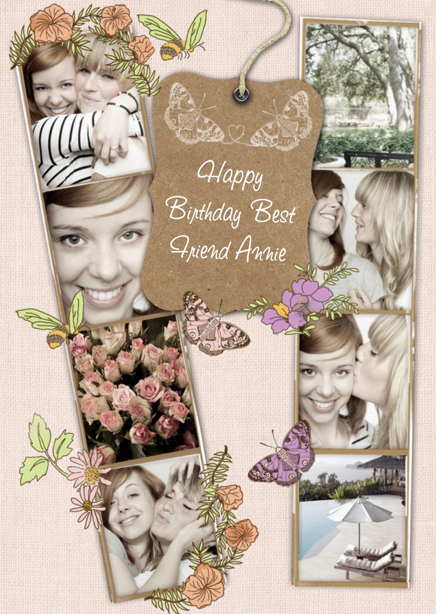 Butterflies Personalised Photo Strip Happy Birthday Card For Best Friend Ecard