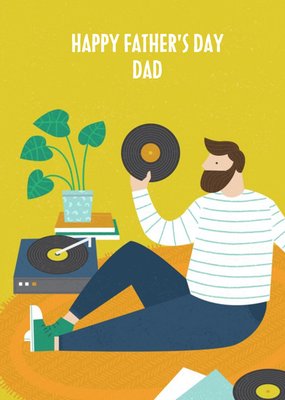Colourful & Bright Vinyl Record Playing Dad Father's Day Card