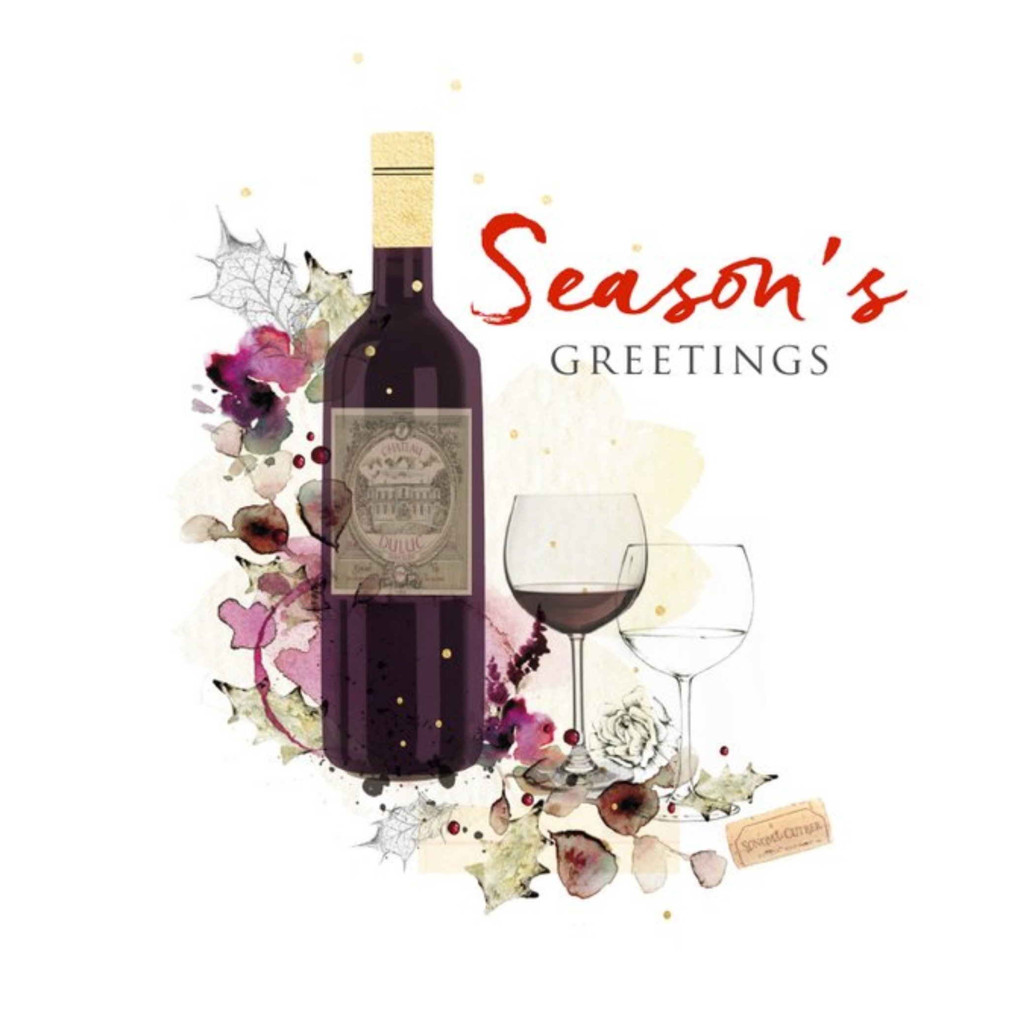 Seasons Greetings Red Wine Christmas Card, Square