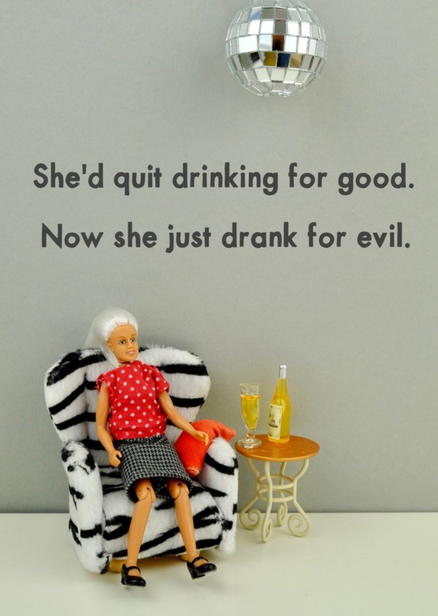 Bold And Bright Funny Photographic Female Figurine Drinking Humour Card