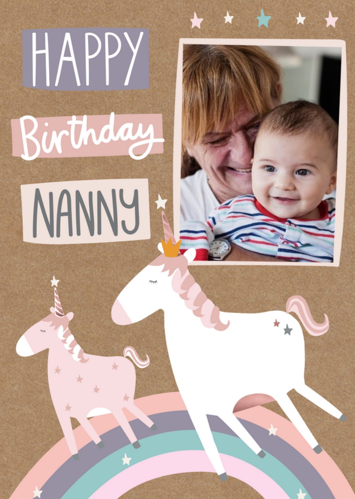 Moonpig Happy Birthday Nanny - Photo Upload Unicorn Card, Large