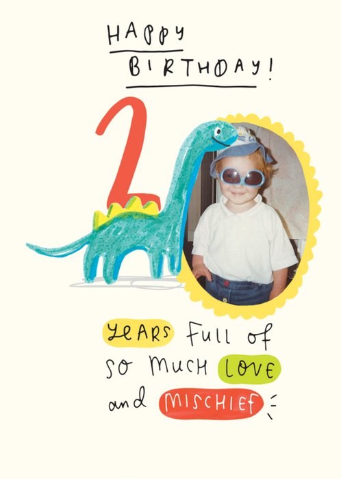 Dinosaur Second Birthday Photo Upload Card