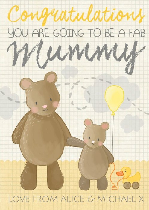 Mummy Bear And Little Bear Fab Mummy Personalised Congratulations Card