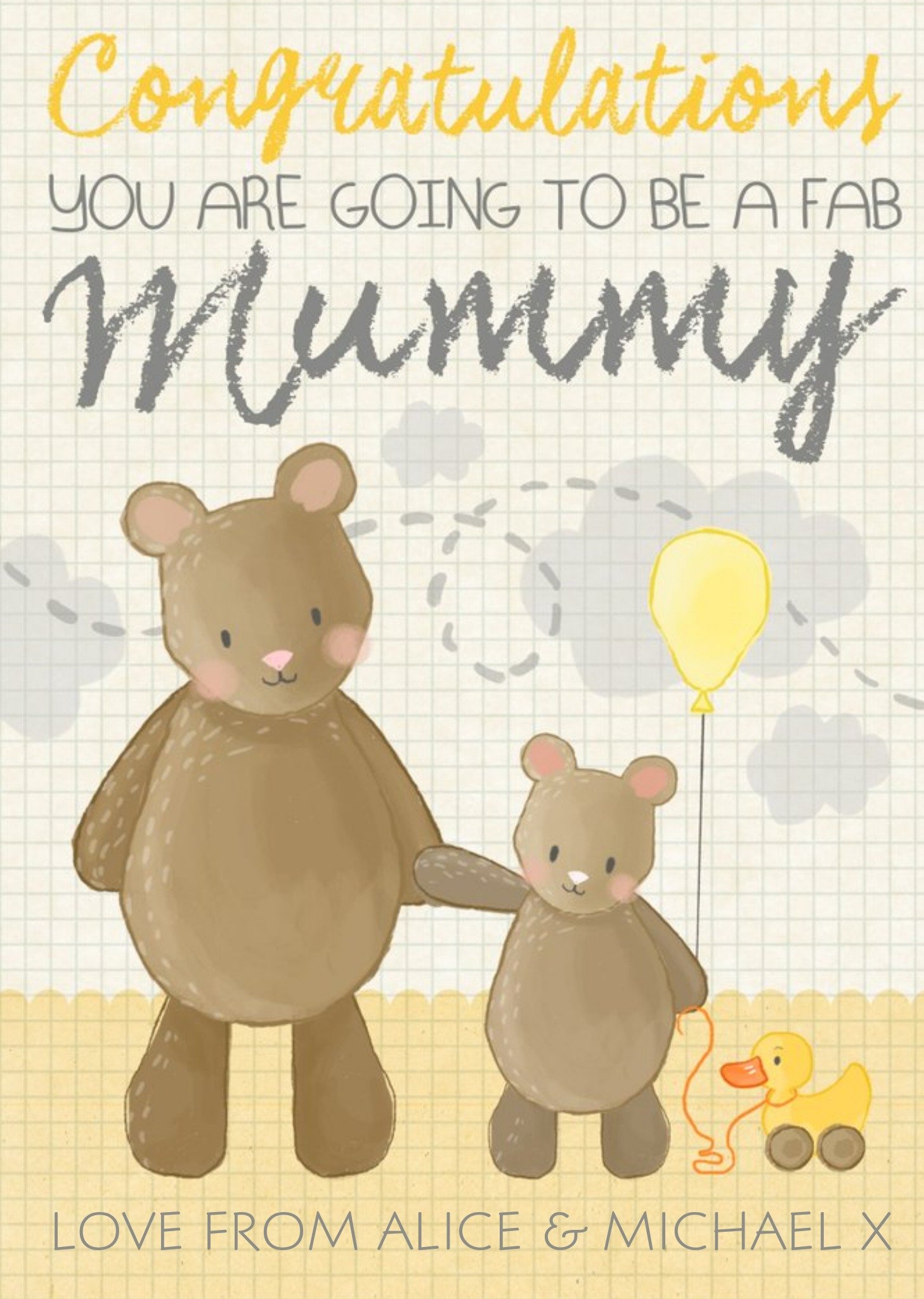Moonpig Mummy Bear And Little Bear Fab Mummy Personalised Congratulations Card, Large