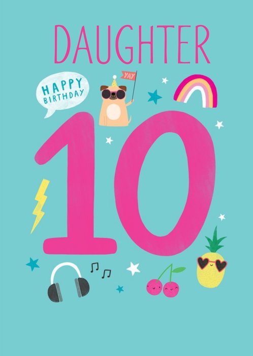 Happy Birthday Daughter Dog Party 10th Birthday Card