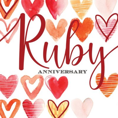 Ruby Anniversary Watercolur Hearts Card