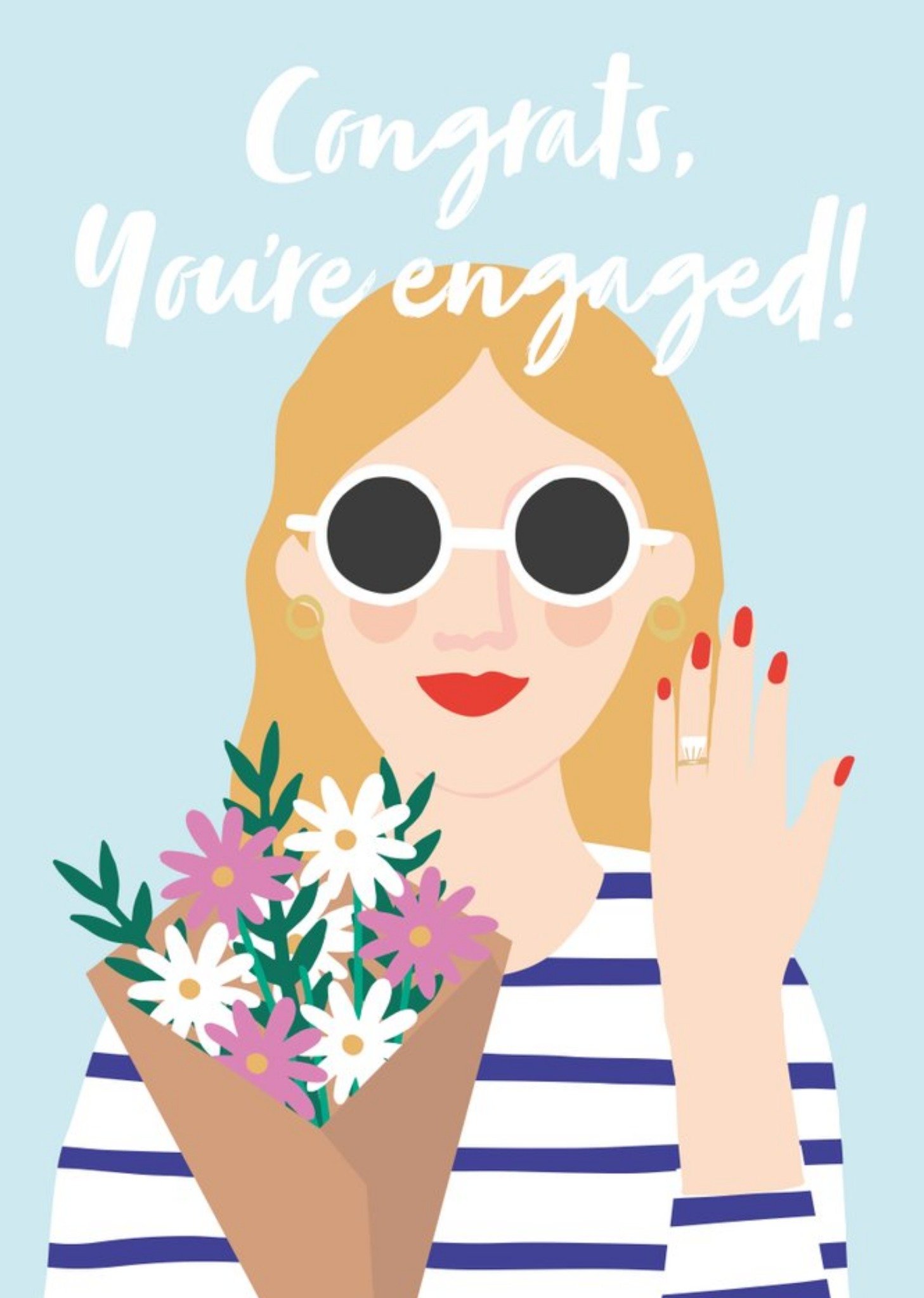 Illustration Of A Woman With An Engagement Ring And Flowers You're Engaged Congratulations Card Ecard