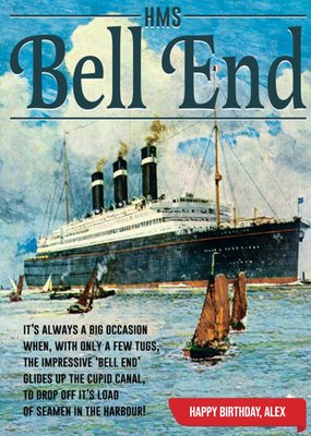 retro funny spoof magazine Birthday Card - HMS Bell End - Semen - Seamen