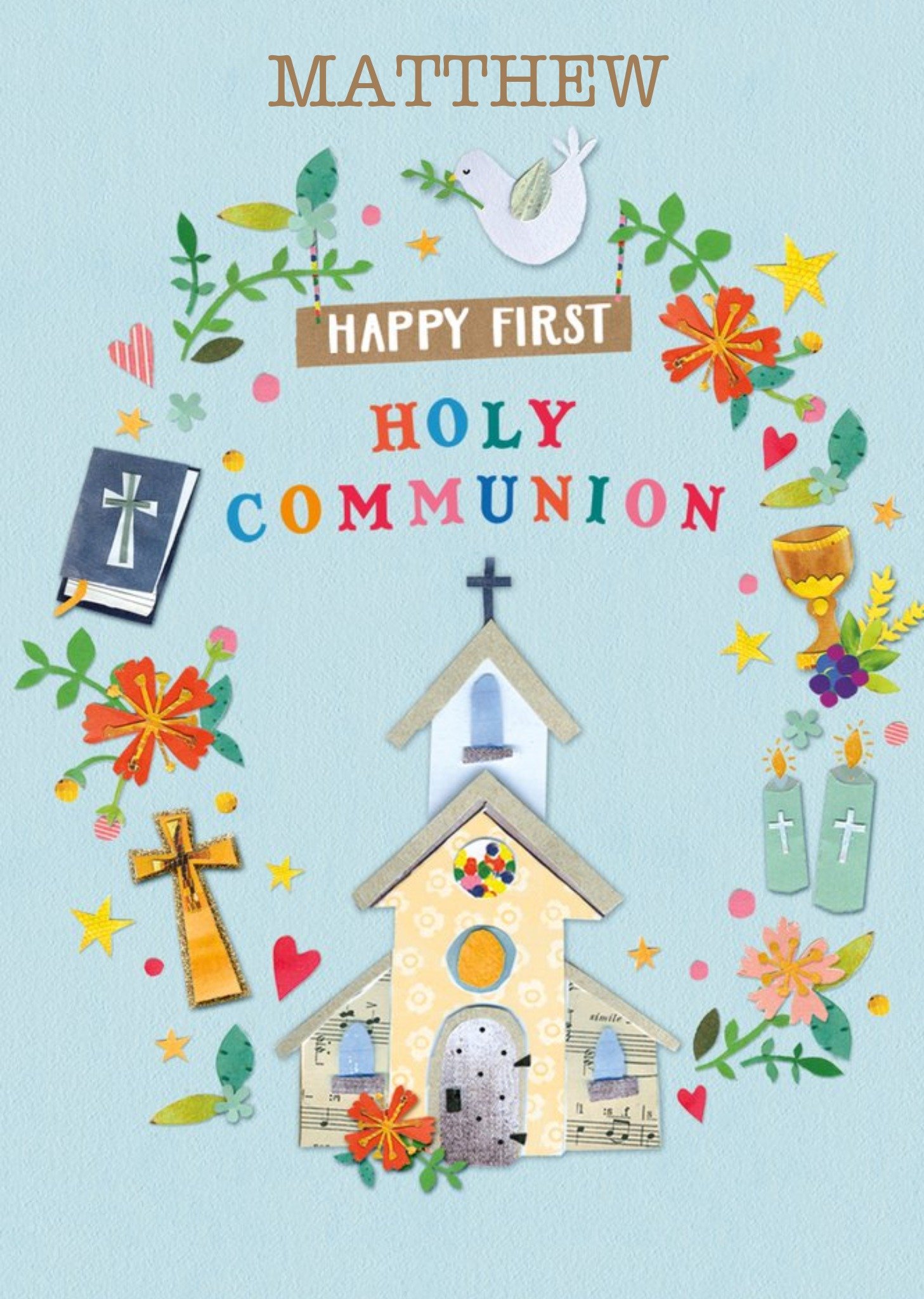Moonpig Guk Fun Illustrated Collage First Holy Communion Card, Large