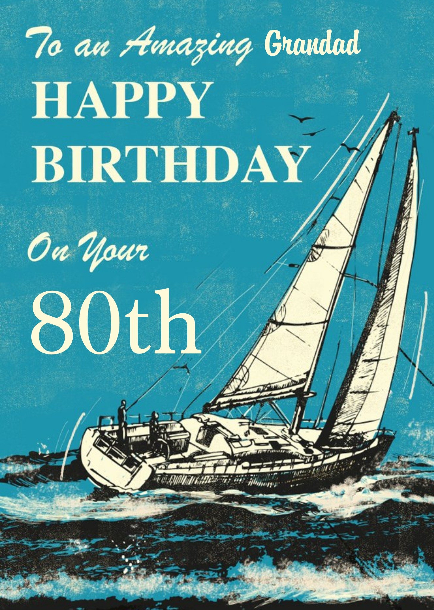 Moonpig Sailing Boat Illustration Customisable Grandad Birthday Card, Large