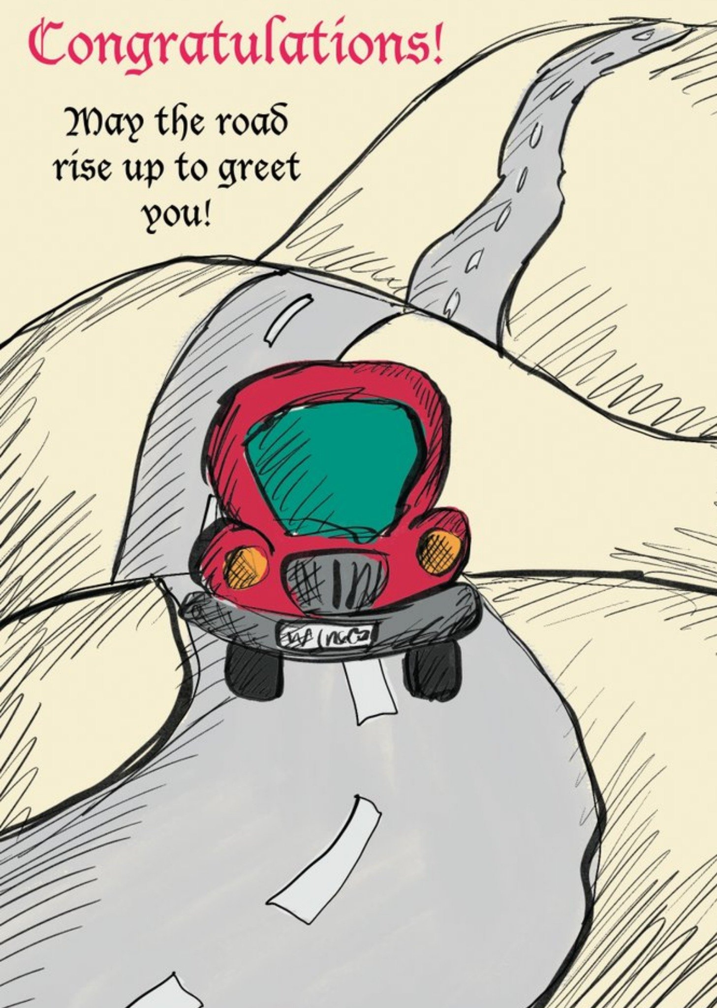 Poet And Painter Illustrated Car On Rising Road Congratulations Card