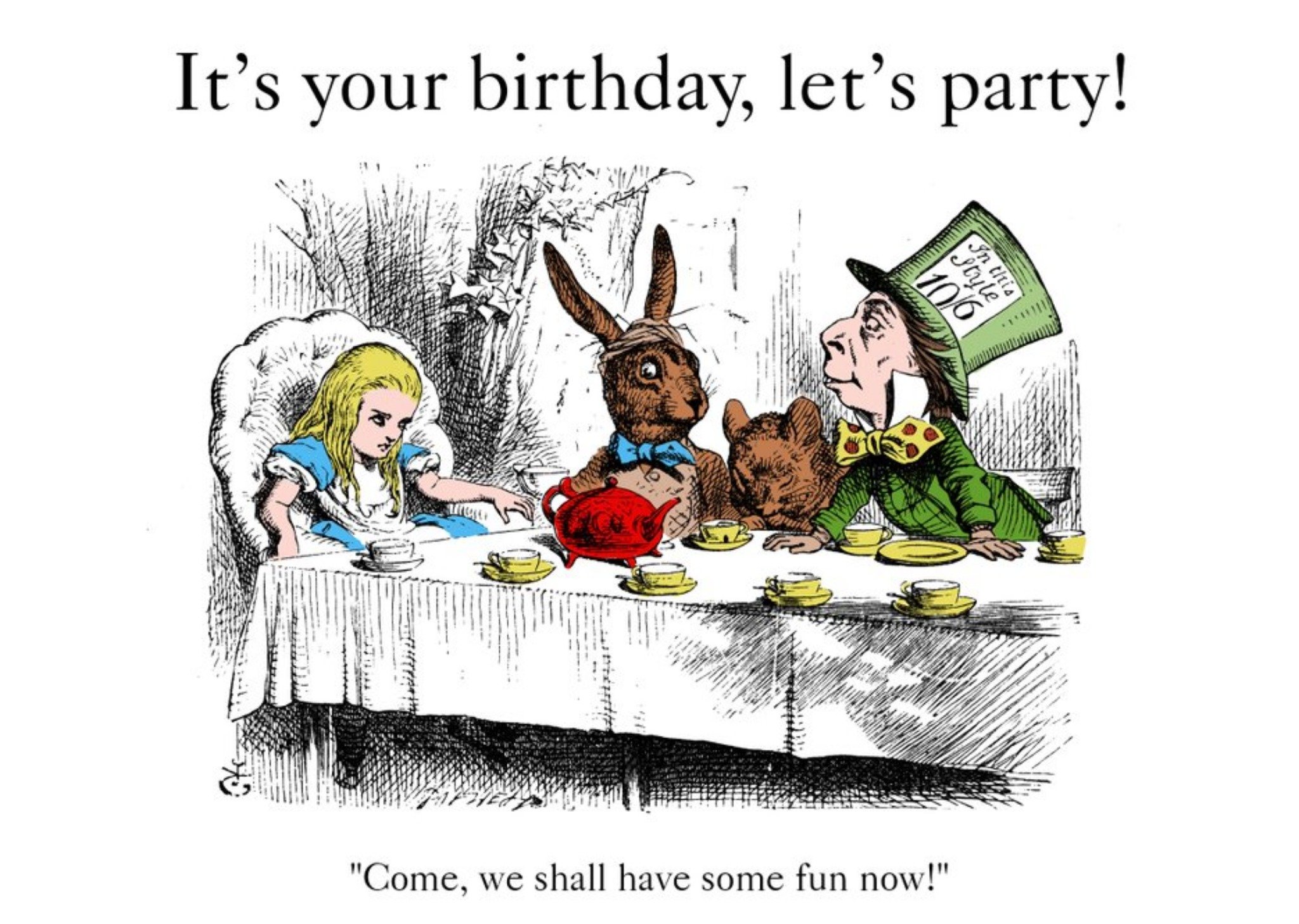 The V&a V&a Alice In Wonderland Illustration It's Your Birthday Let's Party Card Ecard