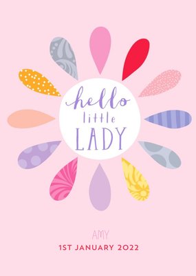 Cute Illustrative Hello Little Lady New Baby Card