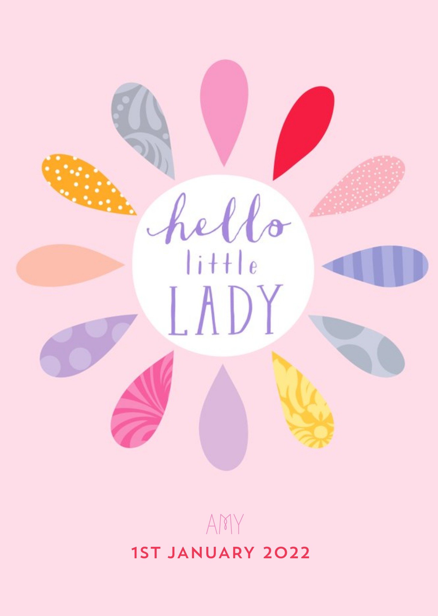 Moonpig Cute Illustrative Hello Little Lady New Baby Card, Large