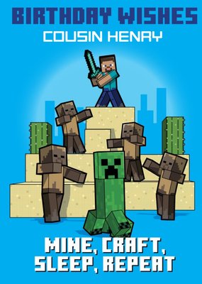Minecraft Mine, Craft, Sleep, Repeat Birthday Card