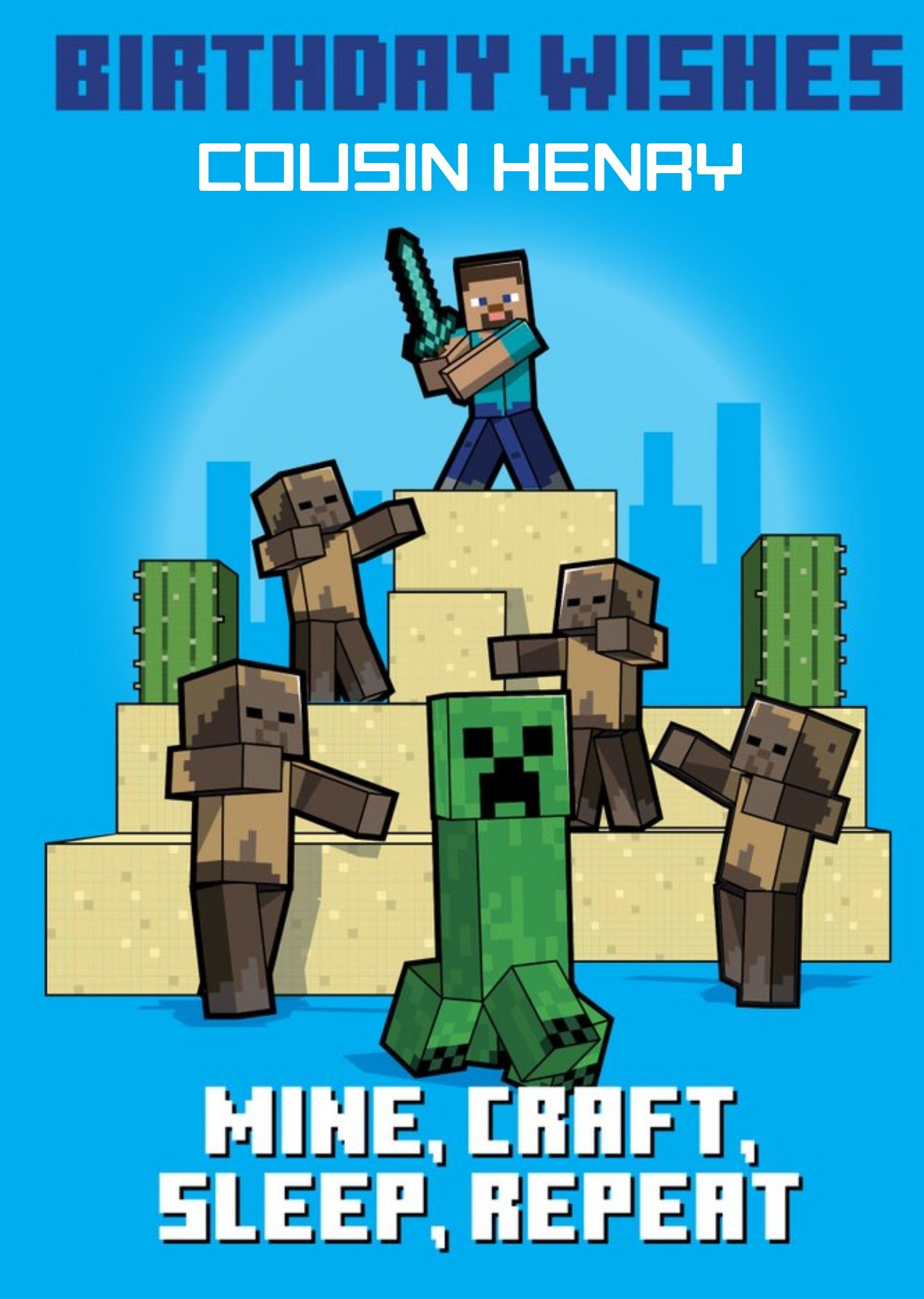 Minecraft Mine, Craft, Sleep, Repeat Birthday Card Ecard