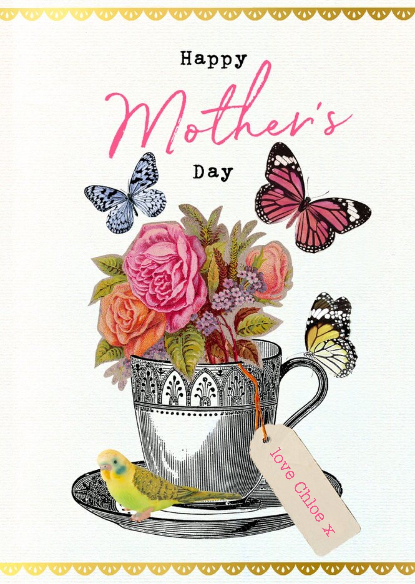 Moonpig Vintage Flowers Butterflies Mother's Day Card Ecard