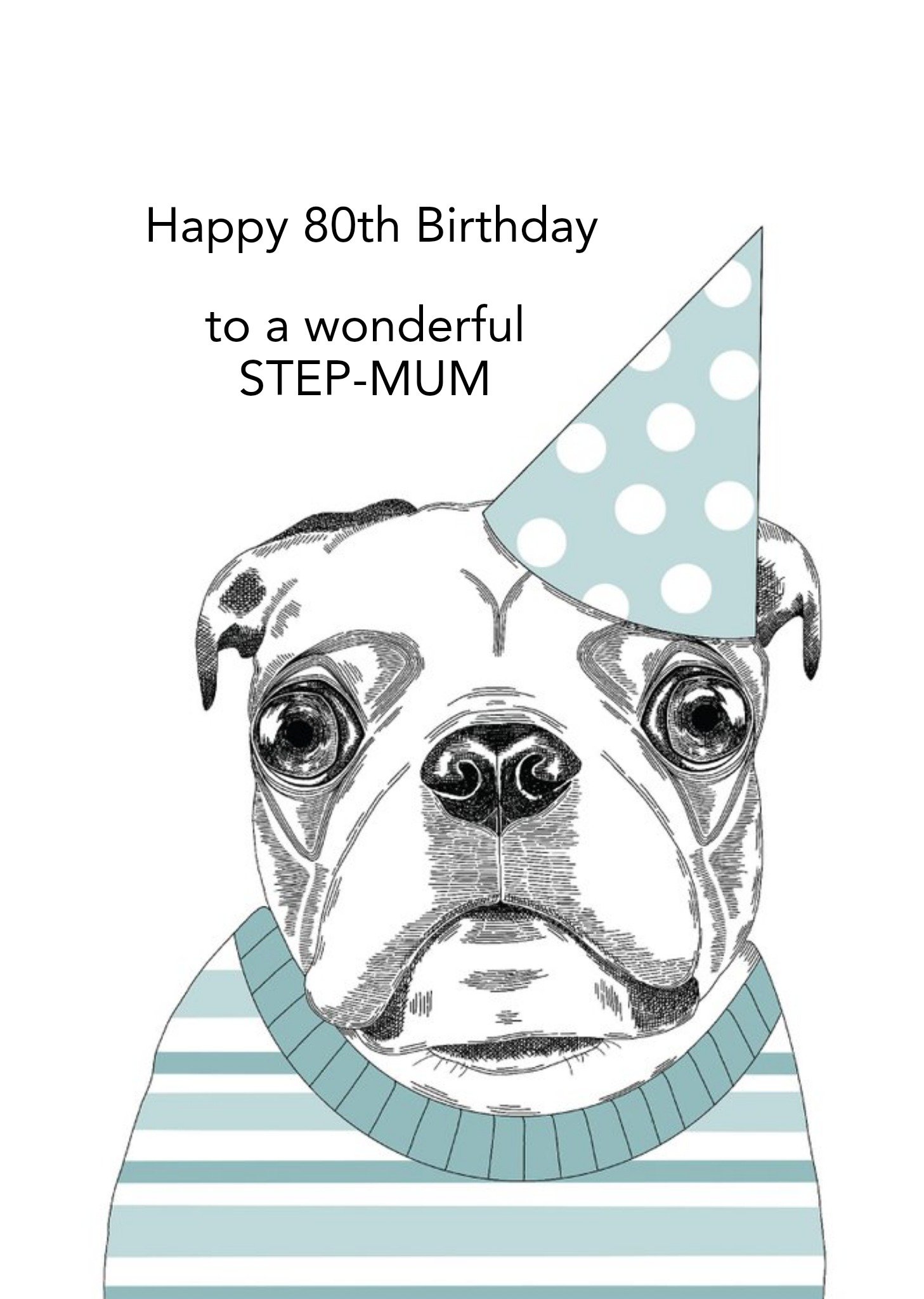 Cute Dog Illustration Step Mum 80th Birthday Card Ecard