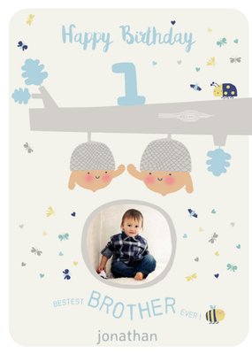 Little Acorns Brother 1st Birthday Photo Upload Card