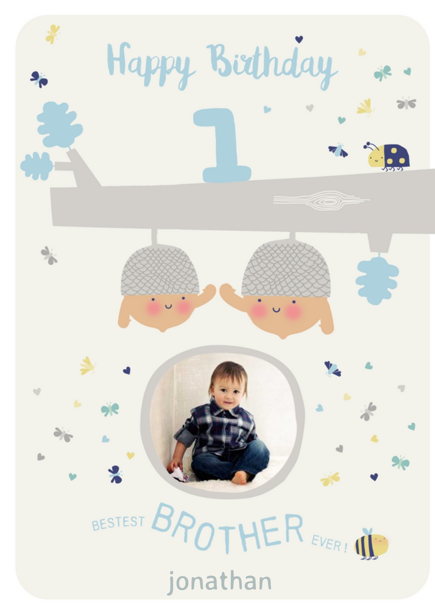 Little Acorns Brother 1st Birthday Photo Upload Card Ecard