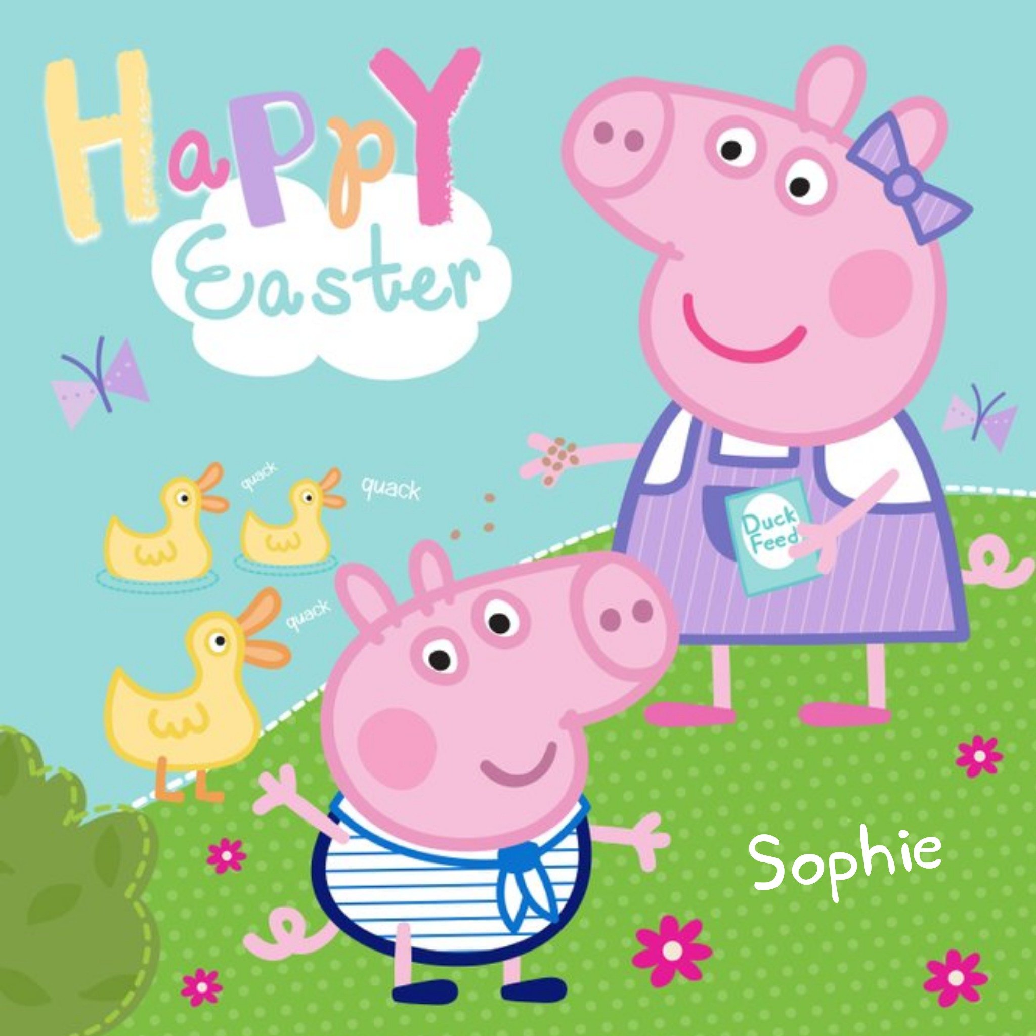 Peppa Pig Happy Easter Personalised Name Card, Square