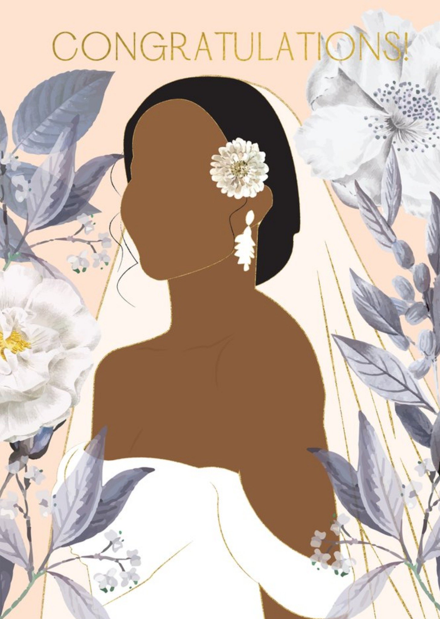 Moonpig Anoela Congratulations Bride Illustration Floral Card, Large