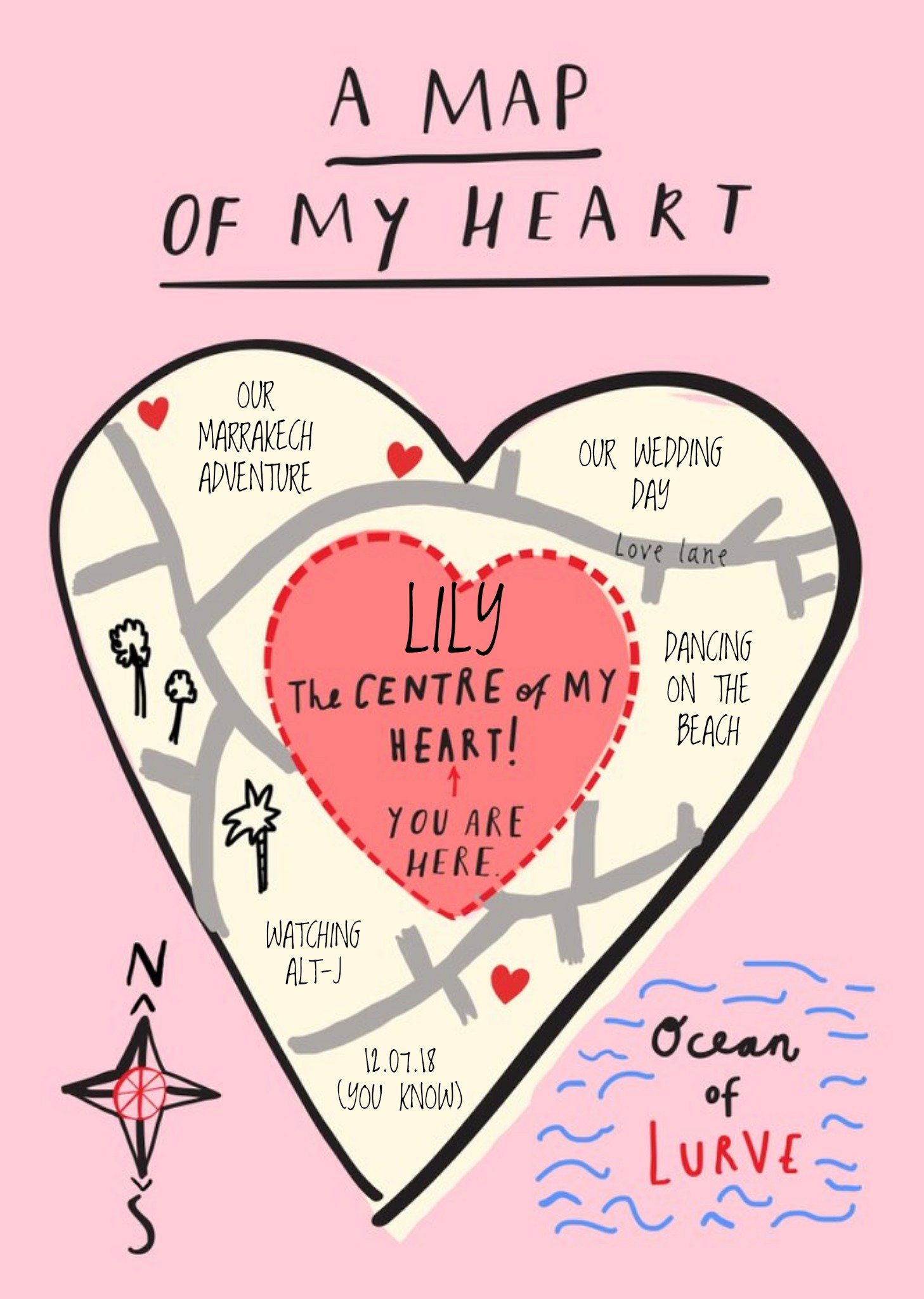 A Map Of My Heart Personalised Card Ecard