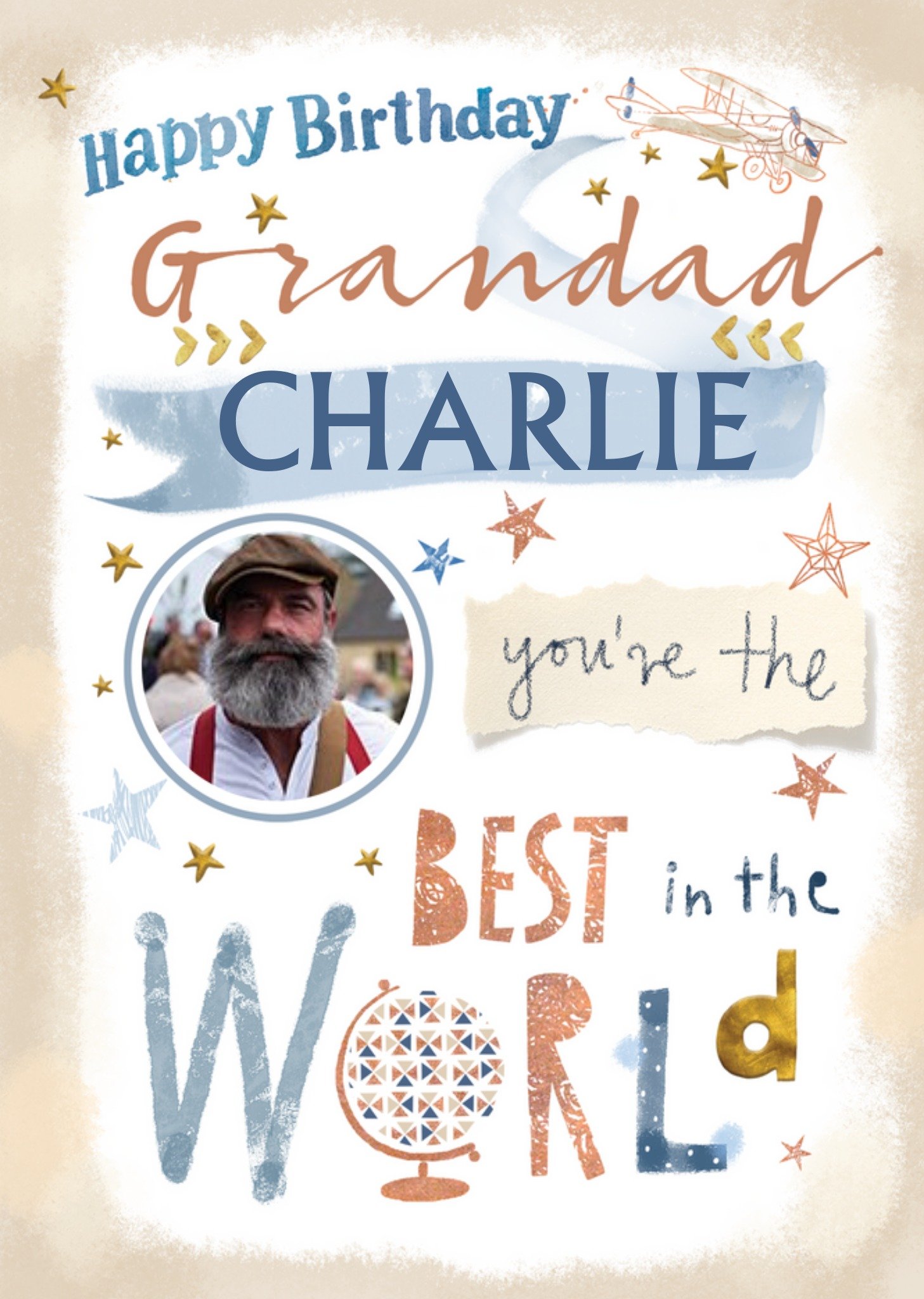 Ling Design Illustrated Typographic Grandad Photo Birthday Card Ecard