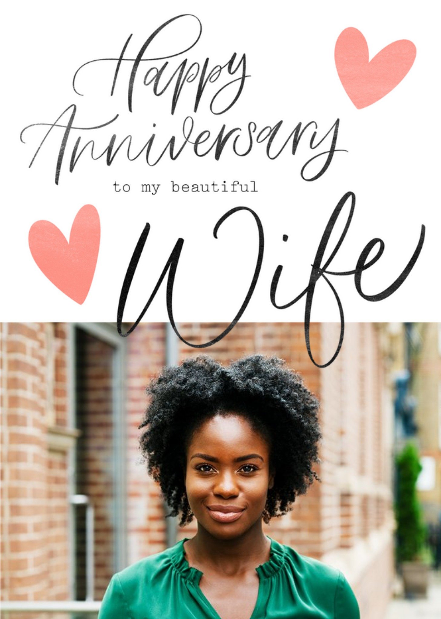 Moonpig Typographic Happy Anniversary To My Beautiful Wife Photo Upload Card, Large
