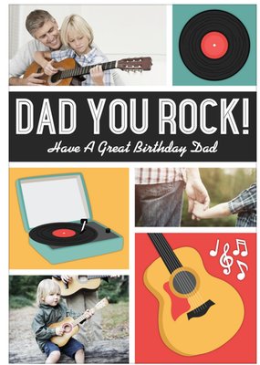 Record Players And Guitar Personalised Photo Upload Birthday Card For Dad