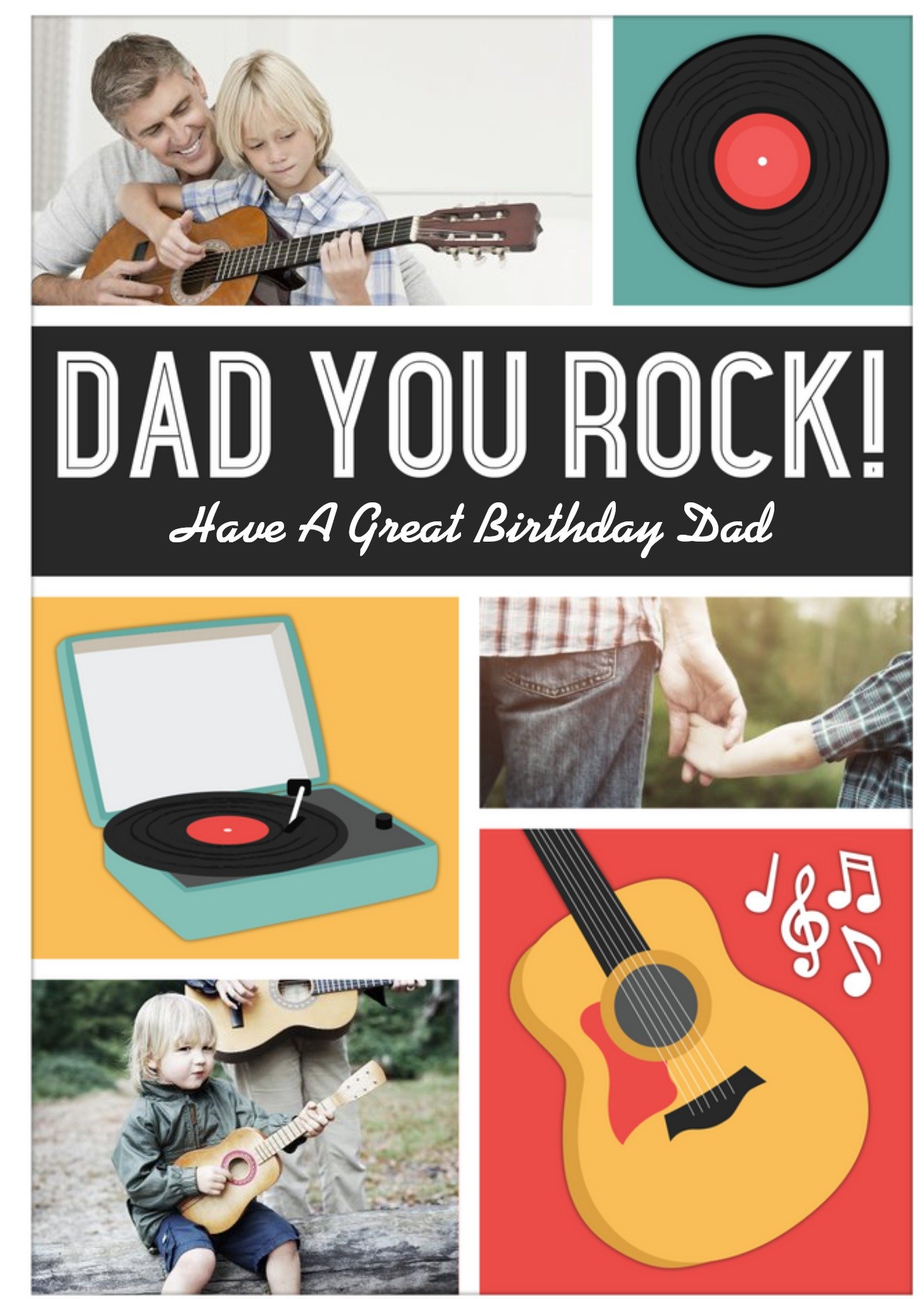 Moonpig Record Players And Guitar Personalised Photo Upload Birthday Card For Dad, Large