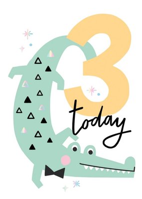 Three Today Crocodile In Bow Tie Card