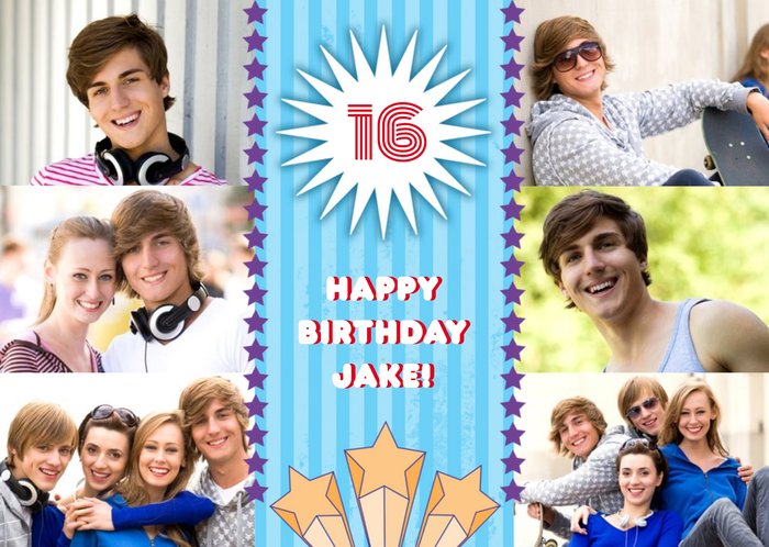 Blue Stripes And Stars Personalised Photo Upload Happy 16th Birthday
