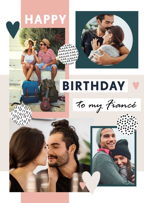 Photo Collage With Geometric Shapes Fiancé's Photo Upload Birthday Card