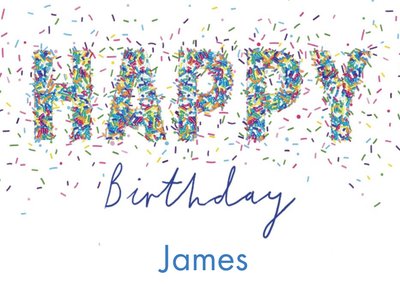 Colourful Confetti Typography On A White Background Birthday Card