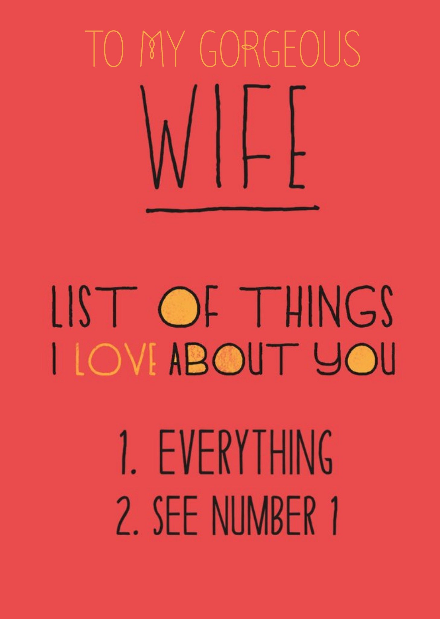 Moonpig Typographic List Of Things I Love About You Wife Birthday Card , Large