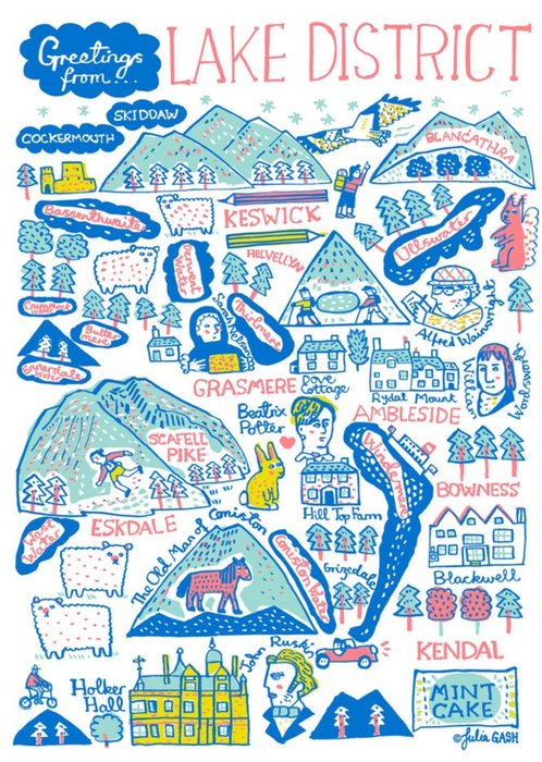 Illustrated Scenic Map Greetings From Lake District Card