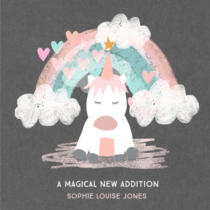 Cartoon Unicorn Personalised New Baby Card