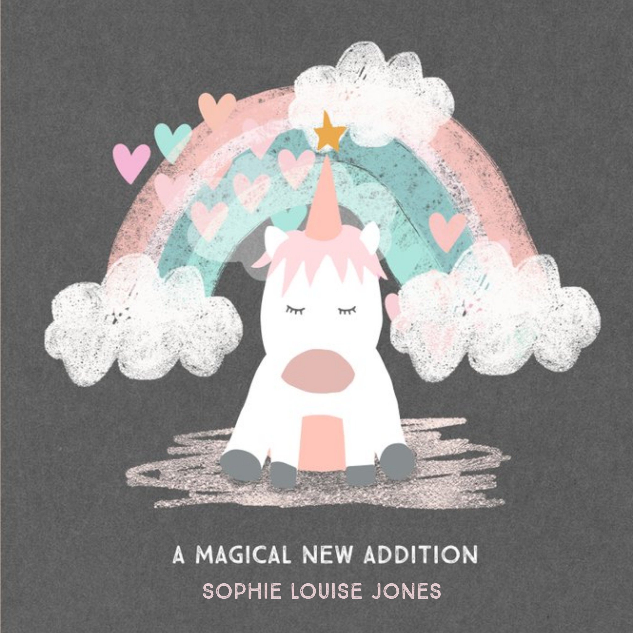 Cartoon Unicorn Personalised New Baby Card, Square