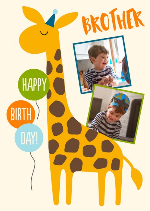 Giraffe Brother Happy Birthday Photo Upload Card