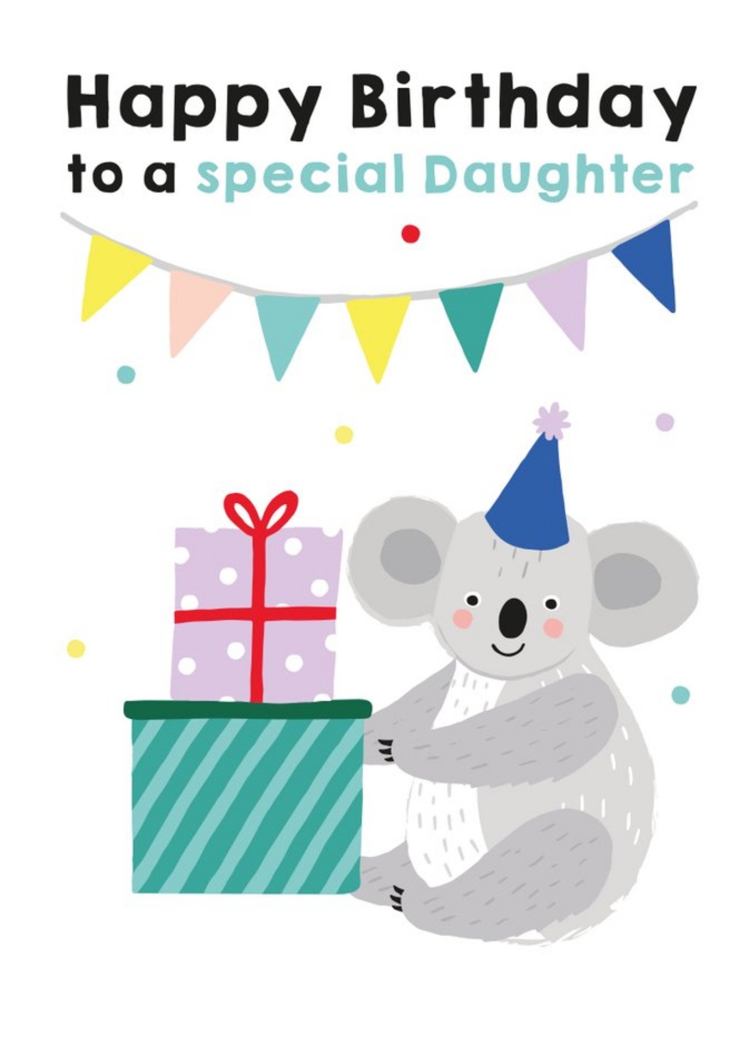 Moonpig Illustrated Cute Party Hat Koala Happy Birthday To A Special Daughter Ecard