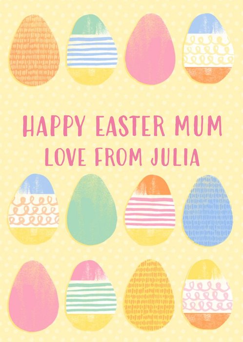 Bright And Colourful Eggs Personalised Happy Easter Card For Mum