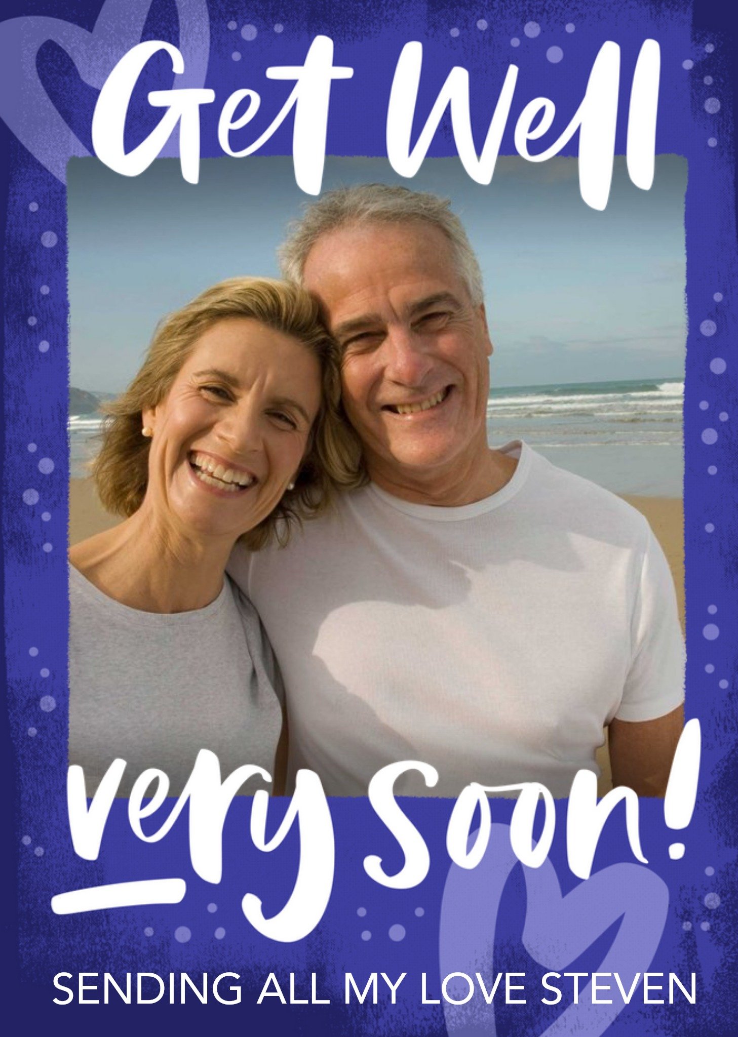 Handwritten Typography On A Blue Patterned Background Get Well Soon Photo Upload Card Ecard