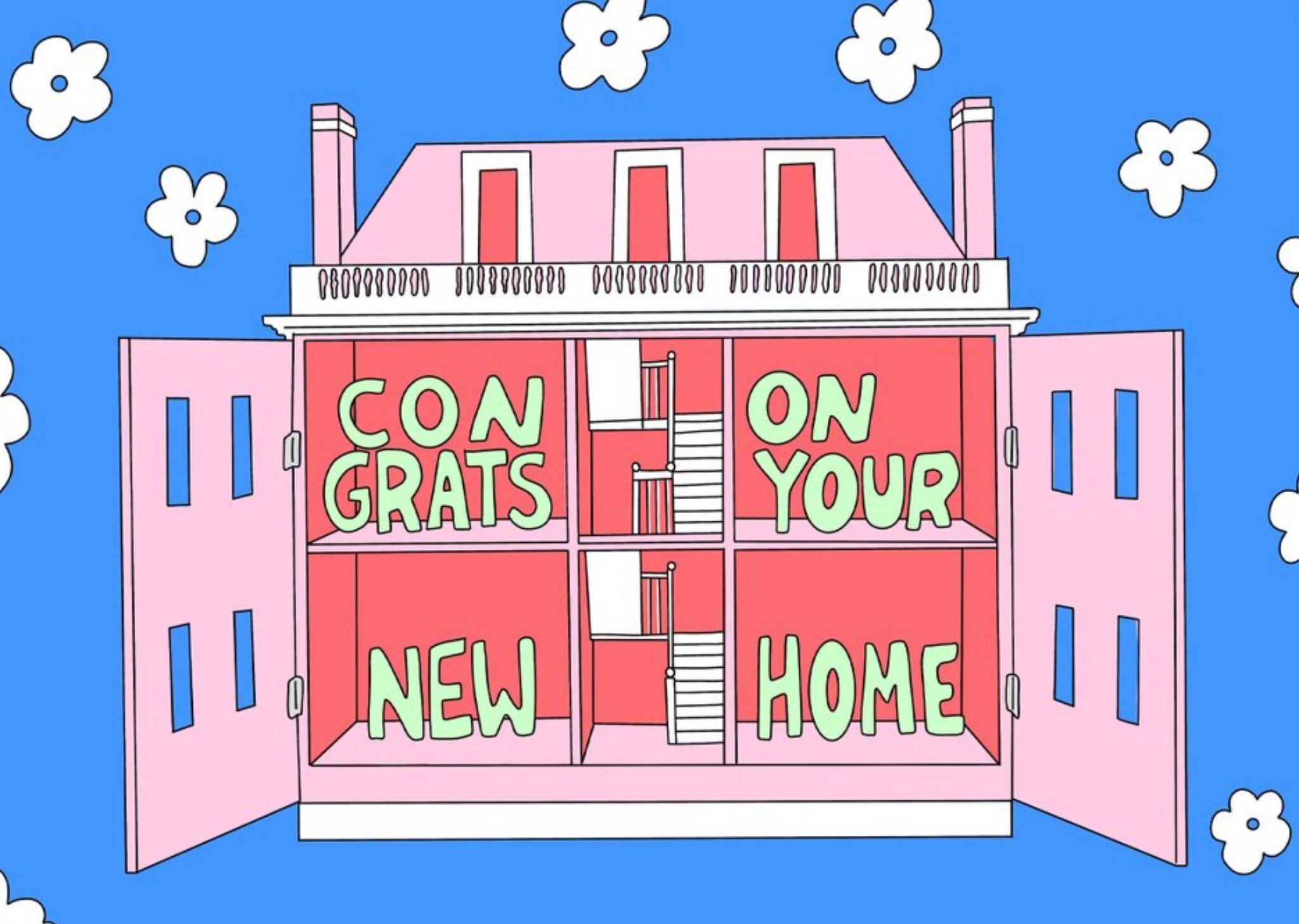 Moonpig Aleisha Earp Illustration Of A Dolls House Congrats On Your New Home Card Ecard
