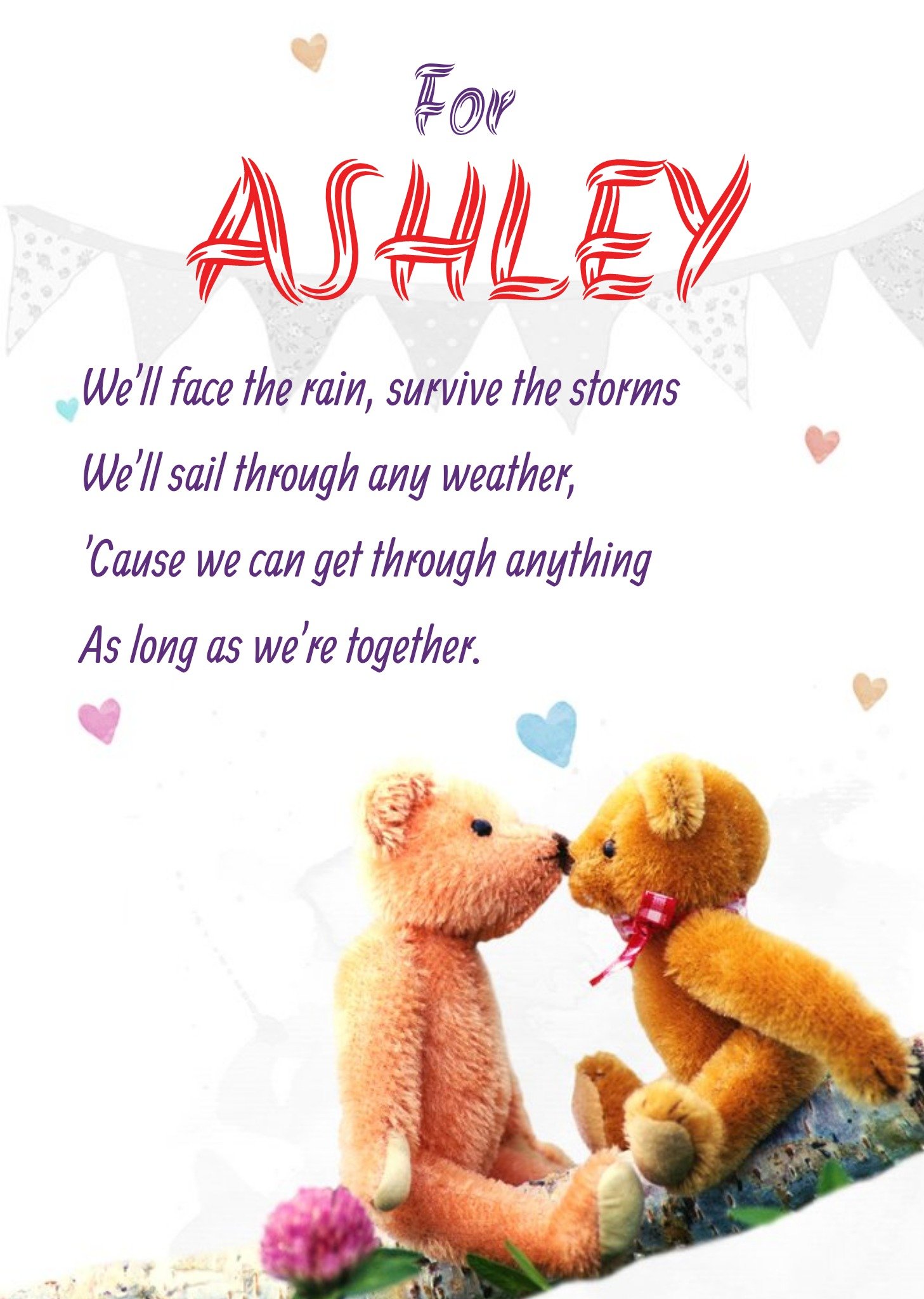 Teddies Kissing Poem Personalised Anniversary Card Ecard